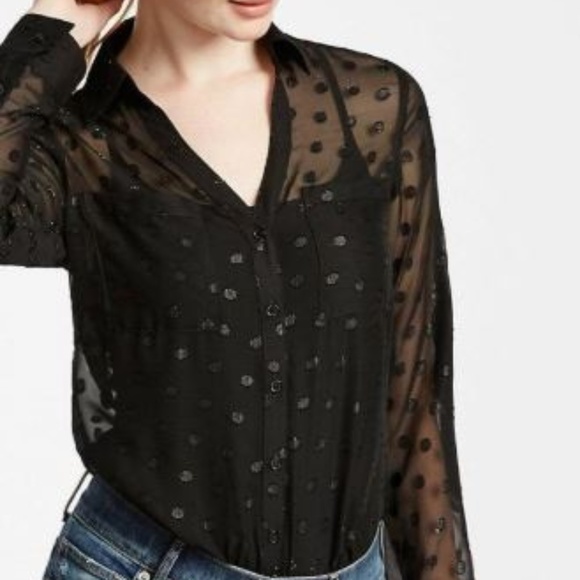 Express Portofino button down shirt black sheer - Picture 2 of 8
